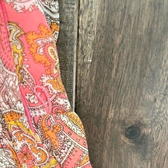 H&M Boho Peach Paisley Sleeveless Low V-Neck Pleated Midi Dress 6 - Picture 5 of 8